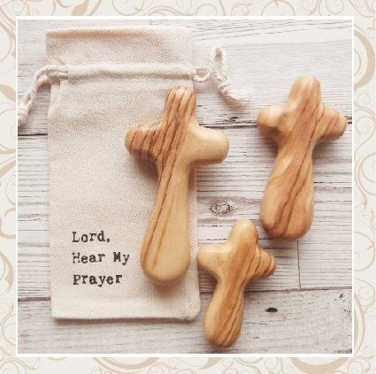 Olive Wood Holding Crosses and Pouches