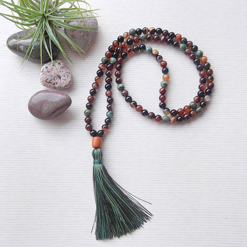 Handmade Mala Beads - Brown Banded Agate and Black Onyx-Mala Beads-Serenity Gifts