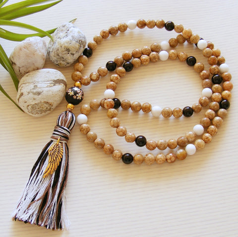 Handmade Mala Beads - Black Onyx and Angel Wing-Mala Beads-Serenity Gifts
