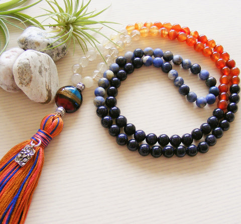 Handmade Mala Beads - Blue Goldstone - Lotus Charm-Mala Beads-Serenity Gifts