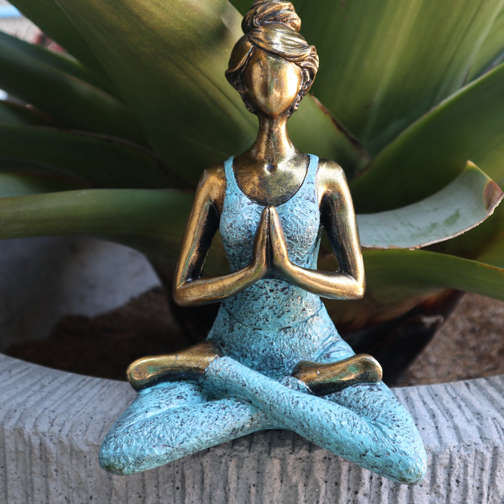 Yoga Lady Figure - Bronze & Turqoise 24cm - Holistic Shop Gifts UK