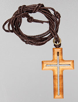 Genuine Olive Wood Cross on Cord-olive wood pendant-Serenity Gifts