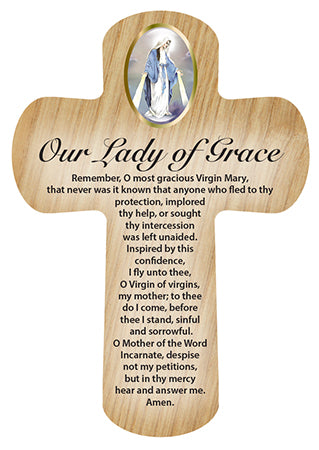 Cross Pocket Token in Wood - Our Lady of Grace - Miraculous Medal-Pocket Token-Serenity Gifts