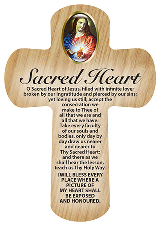 Cross Pocket Token in Wood - Sacred Heart-Pocket Token-Serenity Gifts
