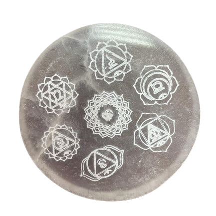 8cm Round Selenite Charging Plate - Chakra Design-Crystal Gemstone-Serenity Gifts