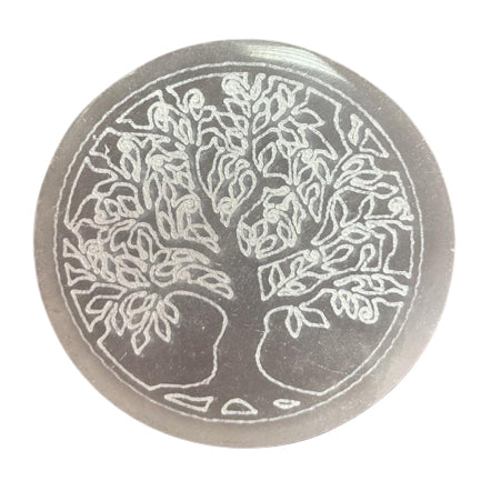 8cm Round Selenite Charging Plate - Tree of Life Design-Crystal Gemstone-Serenity Gifts