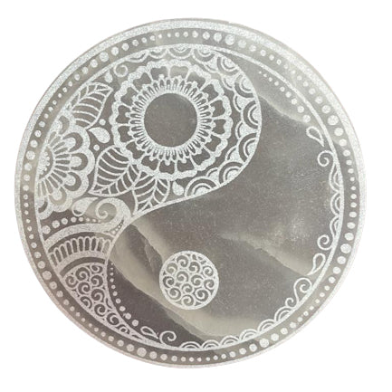 18cm Round Selenite Charging Plate LARGE - Yin and Yang Design-Crystal Gemstone-Serenity Gifts