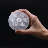 8cm Round Selenite Charging Plate - Chakra Design-Crystal Gemstone-Serenity Gifts