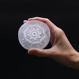 8cm Round Selenite Charging Plate - Mandala Design-Crystal Gemstone-Serenity Gifts