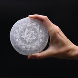 10cm Round Selenite Charging Plate - Lotus Mandala Design-Crystal Gemstone-Serenity Gifts