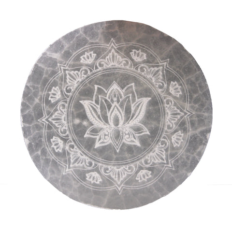 10cm Round Selenite Charging Plate - Lotus Mandala Design-Crystal Gemstone-Serenity Gifts