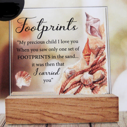 Footprints in The Sand - Glass Plaque / Wood Base-Prayer Card-Serenity Gifts