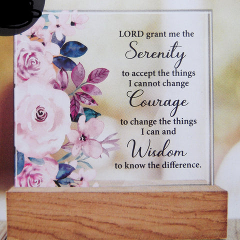 Glass Plaque / Wood Base- Serenity Prayer Verse-Plaque-Serenity Gifts
