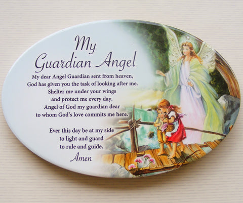 Guardian Angel Ceramic Oval Plaque-Wall Plaque-Serenity Gifts