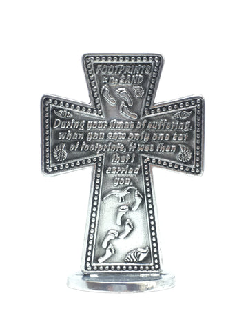 Footprints In The Sand Pewter Standing Cross-Cross-Serenity Gifts