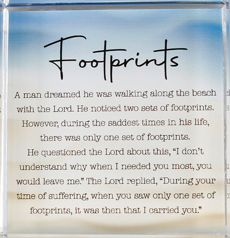 Footprints in The Sand - Glass Block Paperweight-Prayer Card-Serenity Gifts