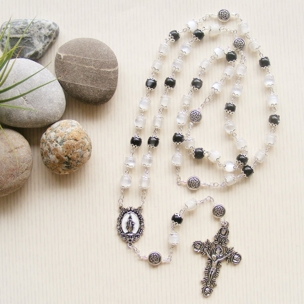 Handmade Chain Link Rosary - White and Black Glass-Rosary Beads-Serenity Gifts