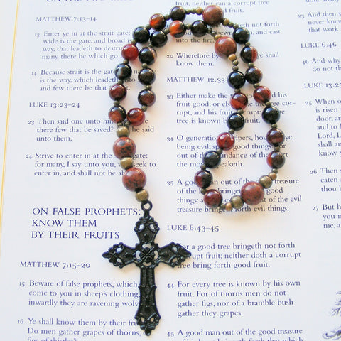 Handmade Anglican Rosary - Mahogany Obsidian and Brown Banded Agate-Rosary Beads-Serenity Gifts