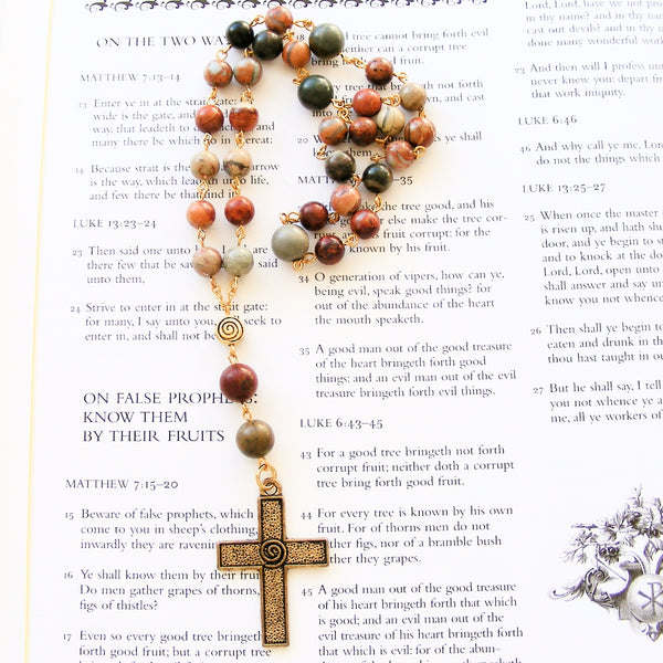 Handmade Anglican Chain Link Rosary - Picasso Jasper-Rosary Beads-Serenity Gifts