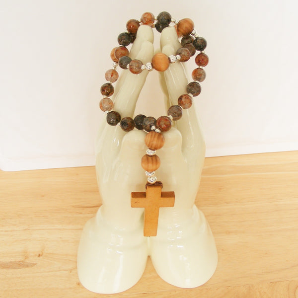 Handmade Anglican Rosary - Crackle Glass Brown Mix-Jewellery-Serenity Gifts