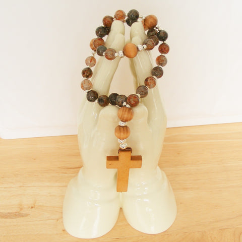 Handmade Anglican Rosary - Crackle Glass Brown Mix-Jewellery-Serenity Gifts