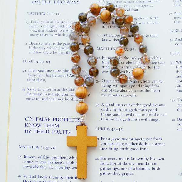Handmade Anglican Rosary - Crackle Glass Brown Mix-Jewellery-Serenity Gifts