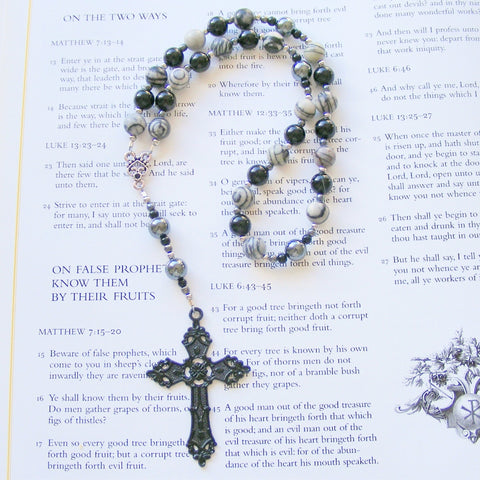 Handmade Anglican Rosary - Spider Web Jasper and Black Onyx-Jewellery-Serenity Gifts