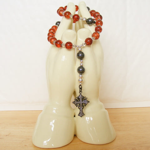 Handmade Anglican Rosary - Synthetic Amber and Hematite-Jewellery-Serenity Gifts