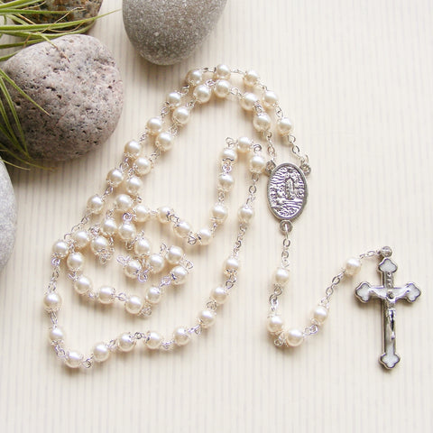Our Lady of Lourdes - St Bernadette Catholic Rosary -Chain Link-Rosary Beads-Serenity Gifts