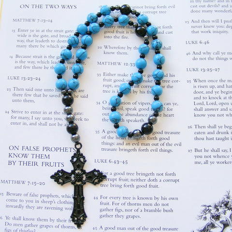 Handmade Anglican Rosary - Blue /Black Marble Effect-Christian Rosary-Serenity Gifts