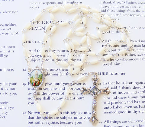 Our Lady of Fatima Rosary-Mother of Pearl Catholic Rosary-Rosary Beads-Serenity Gifts