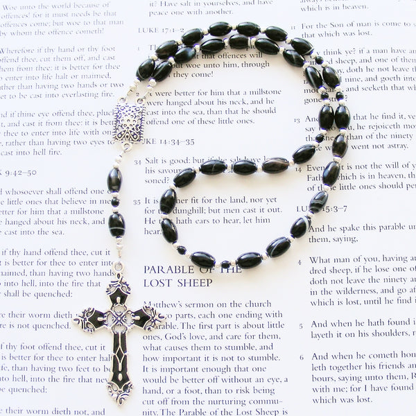 Handmade Anglican Rosary - Black Agate - Oval-Christian Rosary-Serenity Gifts