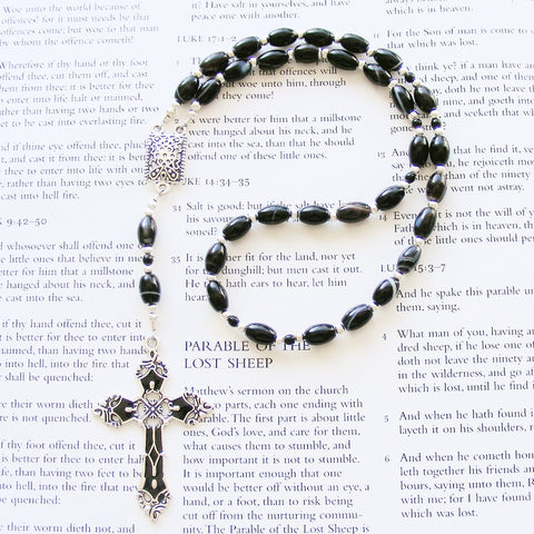 Handmade Anglican Rosary - Black Agate - Oval-Christian Rosary-Serenity Gifts