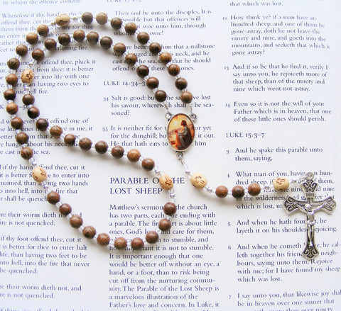 Praying Jesus Rosary - Brown Wood - Unique Centrepiece-Rosary Beads-Serenity Gifts
