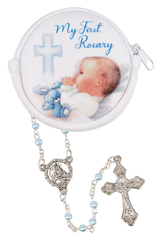 Baby's First Rosary Beads in Round Polyfoam Purse - Blue-Baptism & Christening-Serenity Gifts