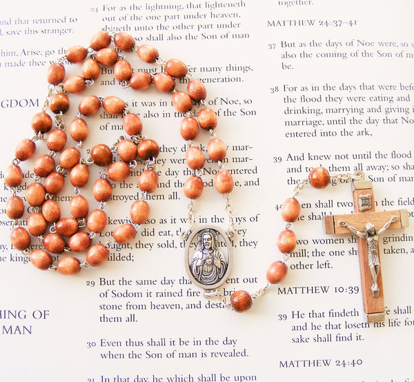 Sacred Heart Wooden Rosary - Brown-Rosary Beads-Serenity Gifts