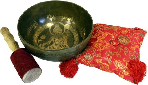 Large Green Tara Singing Bowl Set-Tibetan Singing Bowl-Serenity Gifts