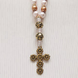 Handmade Anglican Rosary - Glass Pearl - Gold/ Pale Pink-Jewellery-Serenity Gifts