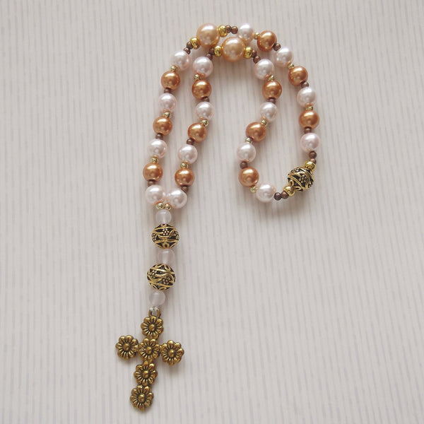 Handmade Anglican Rosary - Glass Pearl - Gold/ Pale Pink-Jewellery-Serenity Gifts
