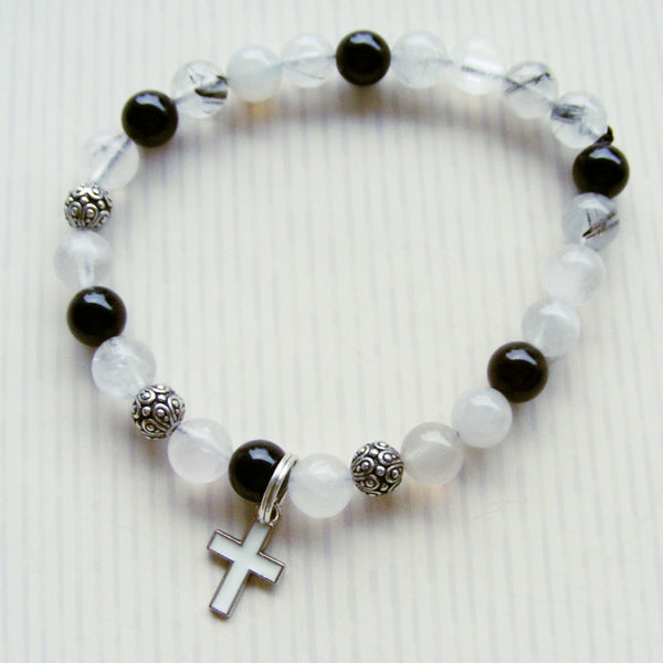 Christian Bracelet - White Cross-Stretch Braclets-Serenity Gifts