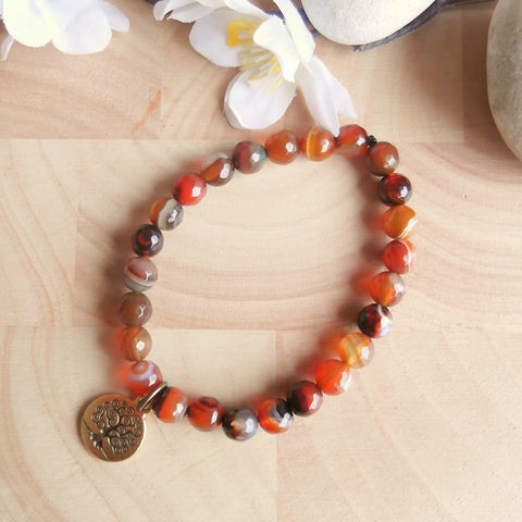 Dream Agate Gemstone Stretch Bracelet - Tree of Life Charm-Jewellery-Serenity Gifts