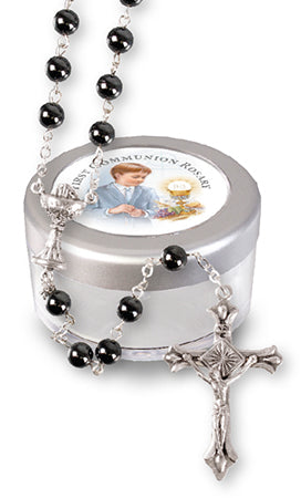First Holy Communion Rosary - Imitation Hematite in Case-Holy Communion-Serenity Gifts