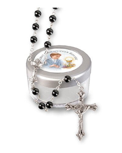 First Holy Communion Gift - Imitation Hematite Rosary in Case-Holy Communion-Serenity Gifts