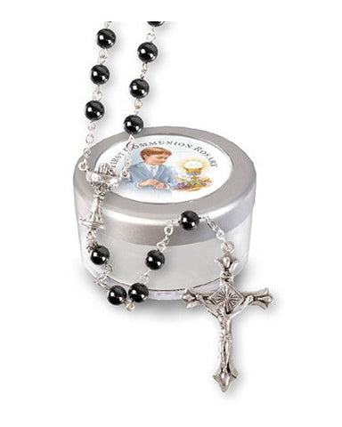 First Holy Communion Gift - Imitation Hematite Rosary in Case-Holy Communion-Serenity Gifts