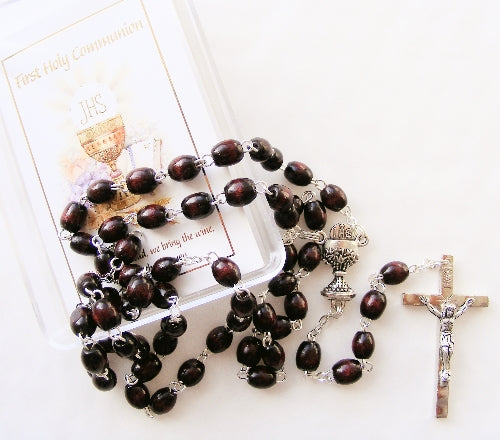 First Holy Communion Gift - Brown Wood Rosary in Case-Rosary Beads-Serenity Gifts