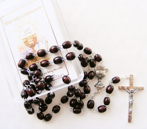 First Holy Communion Gift - Brown Wood Rosary in Case-Rosary Beads-Serenity Gifts