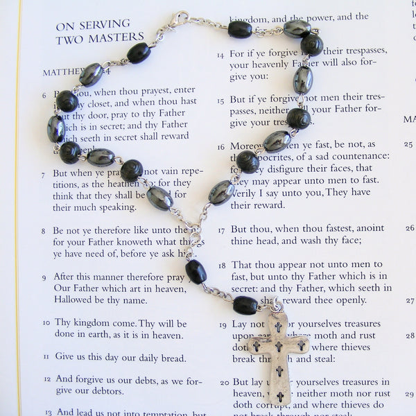 Handmade Anglican Car Rosary - Hematite and Black Wood-Anglican Car Rosary-Serenity Gifts