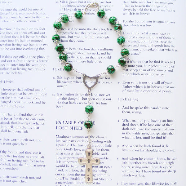 Handmade Anglican Car Rosary - Green Glass Marbled Effect-Anglican Car Rosary-Serenity Gifts