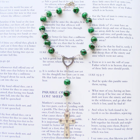 Handmade Anglican Car Rosary - Green Glass Marbled Effect-Anglican Car Rosary-Serenity Gifts