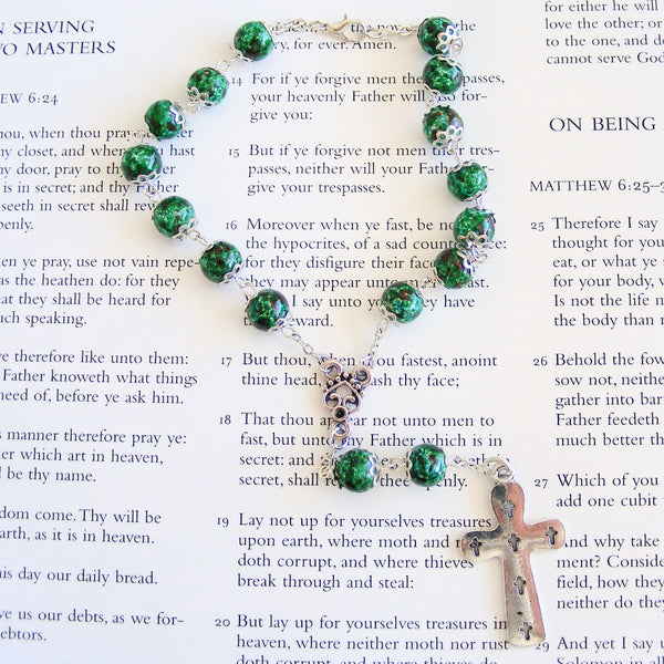 Handmade Anglican Car Rosary - Green Glass Marbled Effect-Anglican Car Rosary-Serenity Gifts